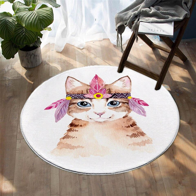 Rund matta med katt indianfjädrar