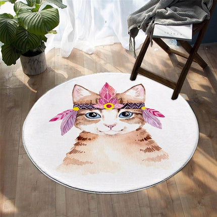 Rund matta med katt indianfjädrar