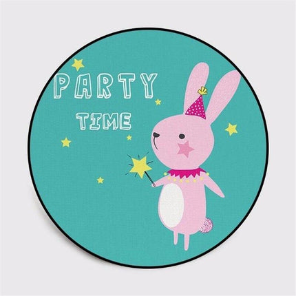 Rund turkos barnmatta med kanin