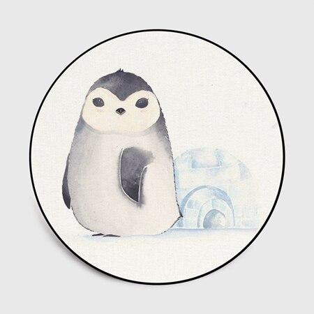 Rund vit matta med pingvinmotiv
