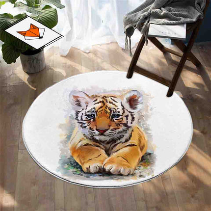 Rund matta med söt tigerunge
