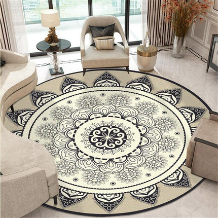 Stor rund beige matta med mandala