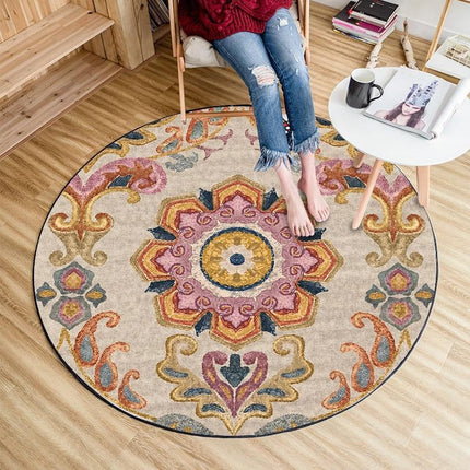 Stor rund designmatta med paisleymönster