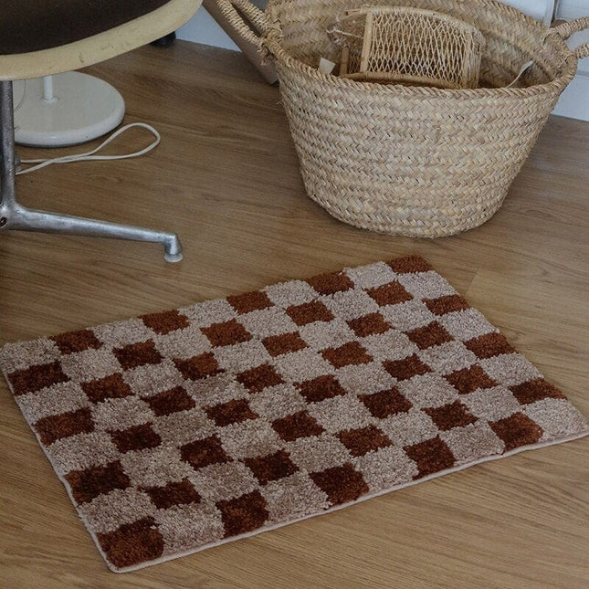 Mjuk dörrmatta med rutigt vintagemönster
