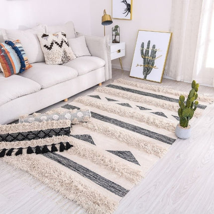 Bohemisk berbermatta med tofsar och struktur