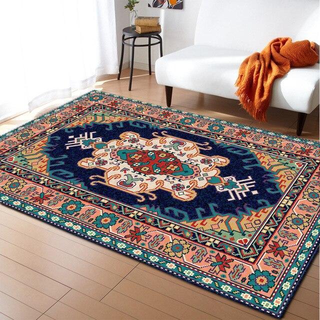 Mörkblå matta för vardagsrum orientalisk stil