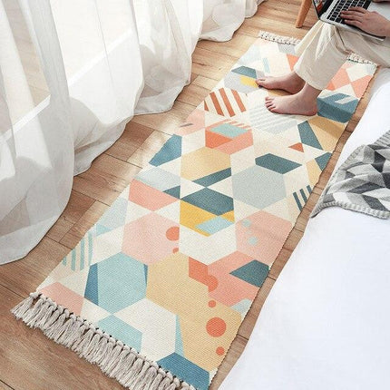 Färgglad bohemisk matta med geometriskt mönster