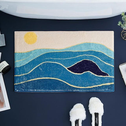 Badrumsmatta med motiv av havet