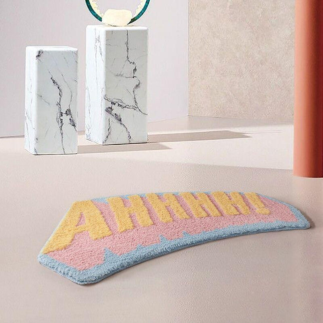 Färgglad badrumsmatta med rolig text