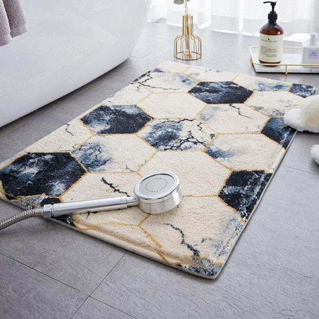 Badrumsmatta med marmorerat hexagonmönster