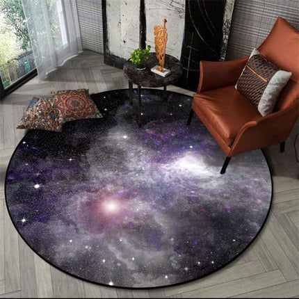 Rund matta med stjärnor och galaxer