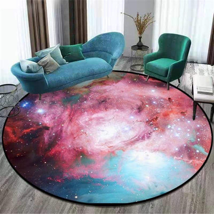 Färgglad rund matta med nebulosamotiv