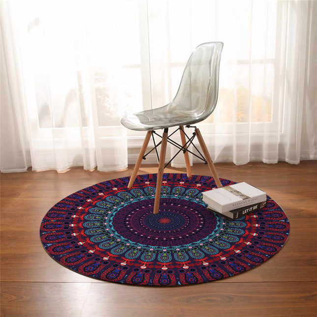 Rund lila golvmatta med mandala