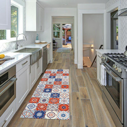 Lång köksmatta med färgglatt mosaikmönster