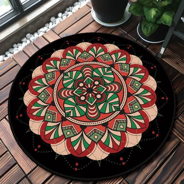 Rund barnmatta med blommönster