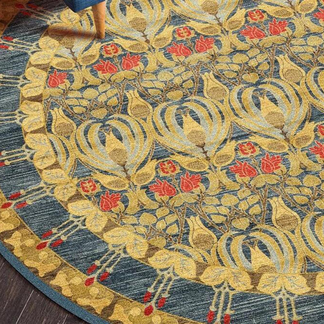 Rund senapsgul matta med mönster