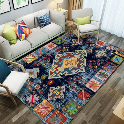 Blå matta med marockanskt patchwork