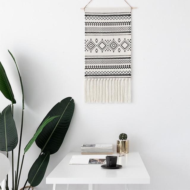 Svartvit geometrisk väggtextil för sovrum