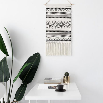 Svartvit geometrisk väggtextil för sovrum