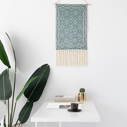 Grön mönstrad väggtextil för inredning
