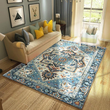 Blå orientalisk matta för vardagsrum