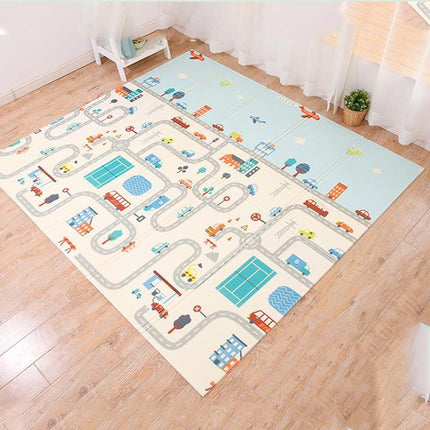 Vikbar lekmatta för barn med bilbana