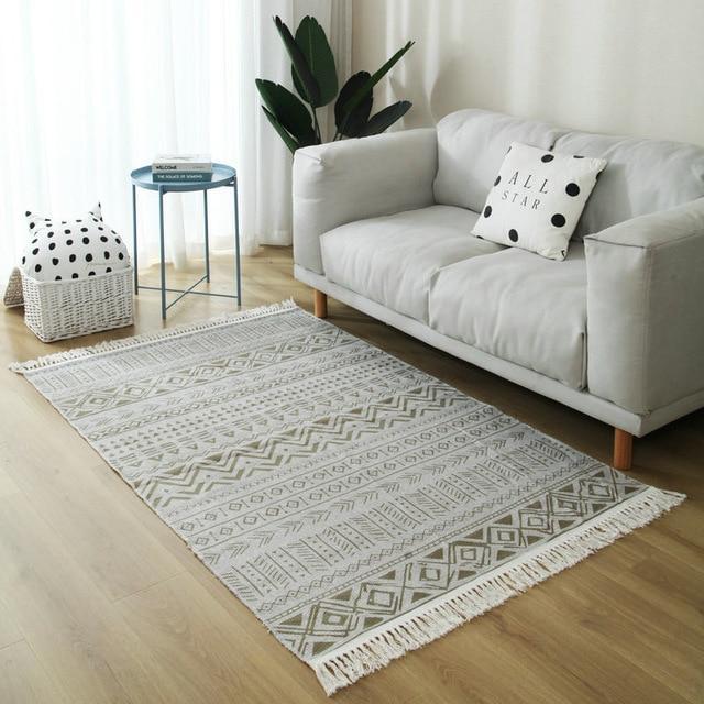 Rektangulär bomullsmatta med geometriskt mönster