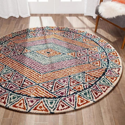 Rund färgglad matta i boho-chic stil