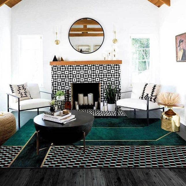 Smaragdgrön matta för modernt vardagsrum
