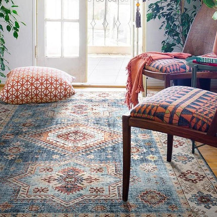 Bohemisk vintage matta i blått och beige